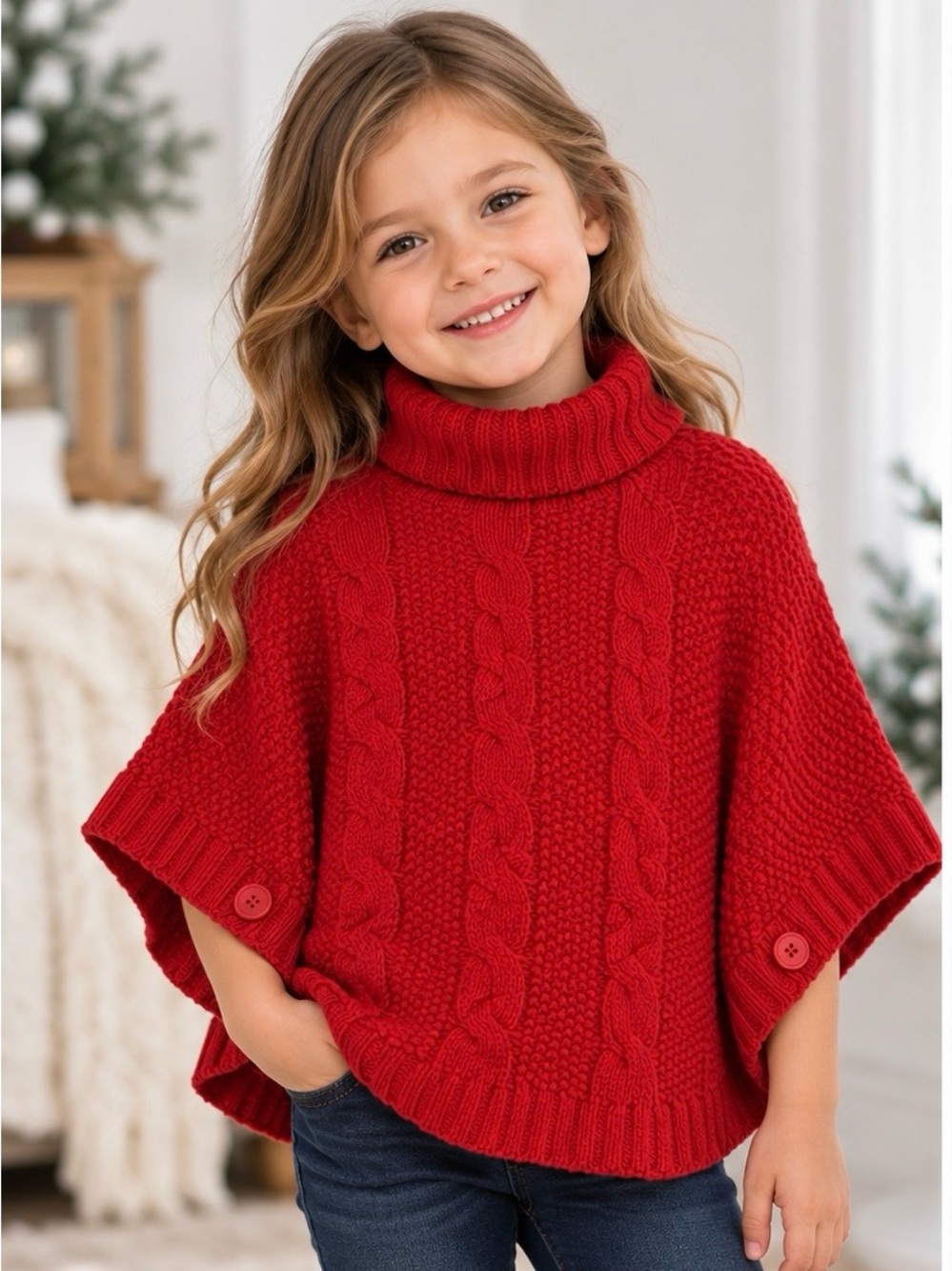 Carter’s Girls Red Cable Knit Turtleneck Poncho | Size 5